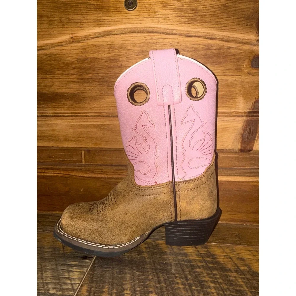 Masterson Boot Co Pink Brown Western Cowboy Boots Square Toe RB2012C Size 9M